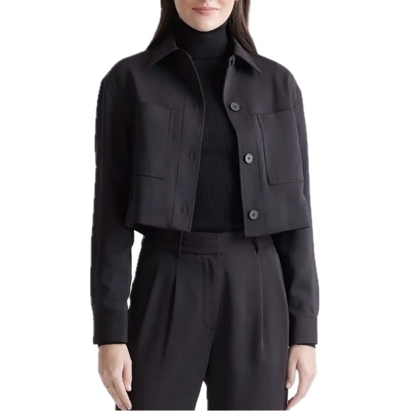 Quince Jackets & Blazers - Quince Stretch Crepe Cropped Jacket Black size S